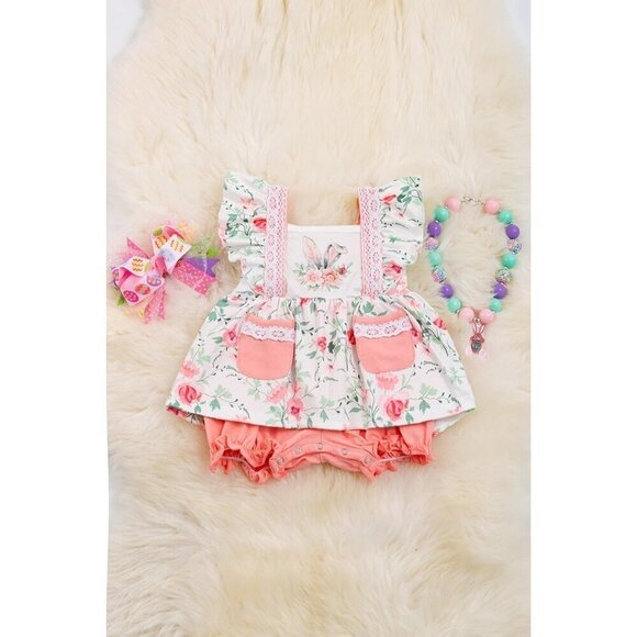 BEAUTIFUL CORAL FLOWER PRINTED TUNIC WITH POCKETS & BLOOMER - Picture 1 of 3